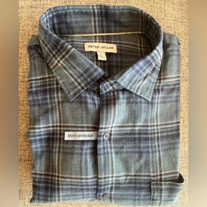 Peter Millar Summer Soft Flannel Shirt Men Large Blue Check Lightweight Comfort